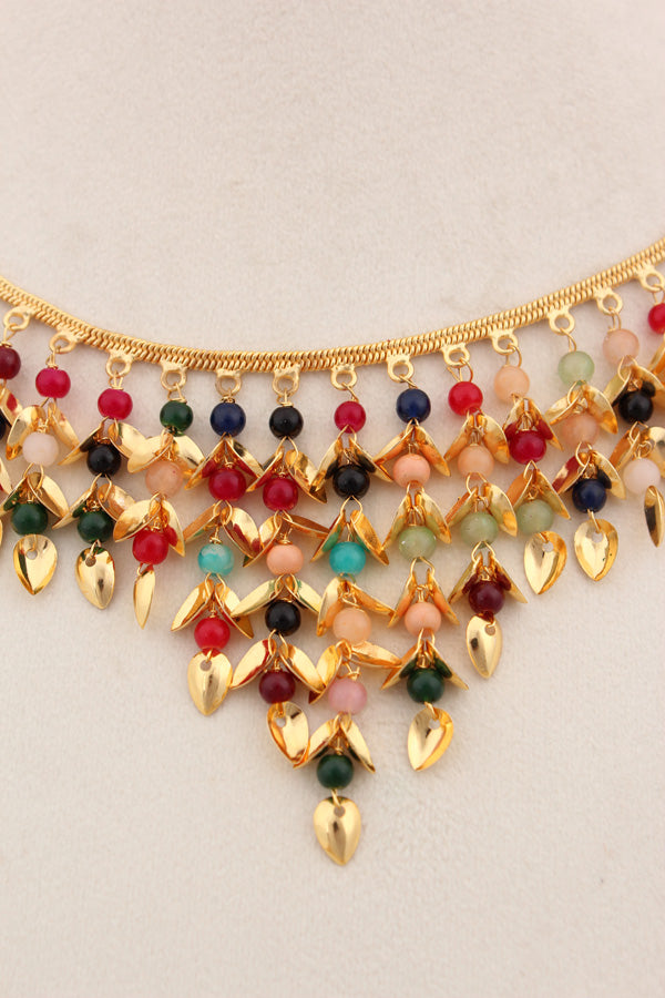 Colourful Punjabi Jadau Necklace Set With Small Earrings  (PJNS004)