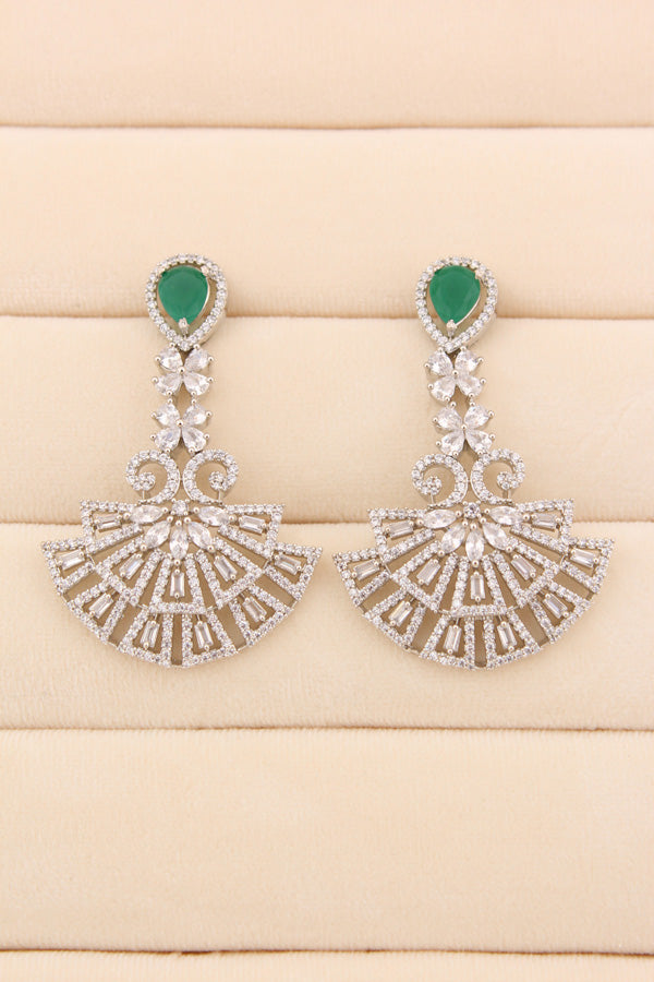 Danglers In Premium Quality With American Diamonds And Green Center Stone (ADE003)