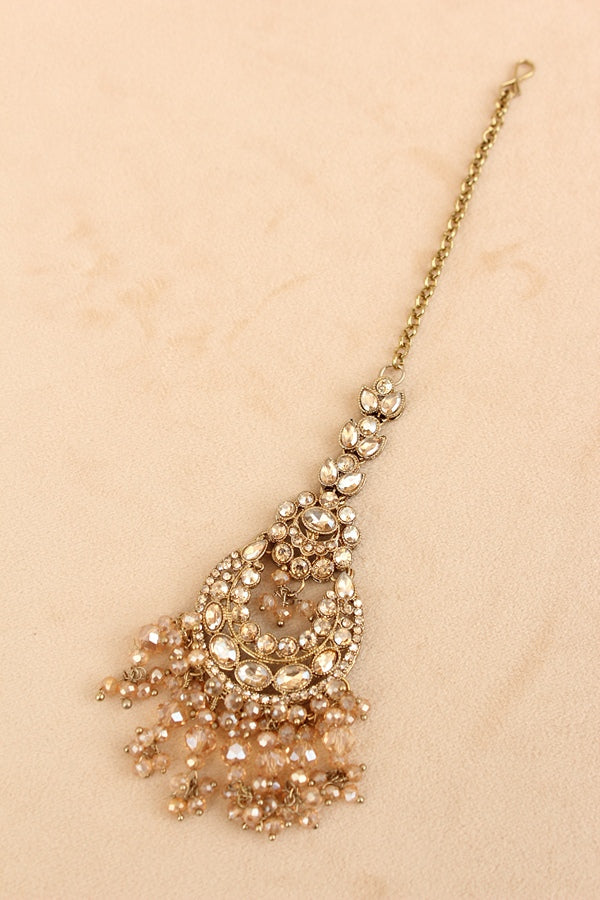 Double Layer Bridal Necklace Set With Crystal Beads (BS008-Golden)