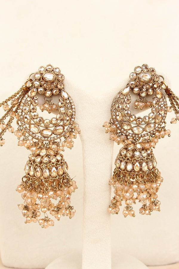 Double Layer Bridal Necklace Set With Crystal Beads (BS008-Golden)
