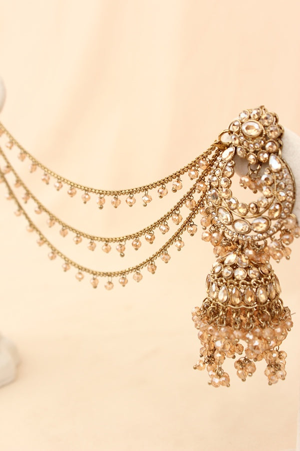 Double Layer Bridal Necklace Set With Crystal Beads (BS008-Golden)
