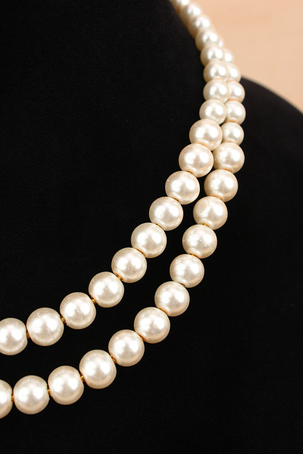 Double Layered Mala Necklace Set With White Pearls And Marching Pearl Stud Earrings (MA002)