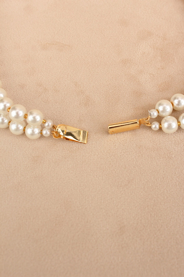 Double Layered Mala Necklace Set With White Pearls And Marching Pearl Stud Earrings (MA002)