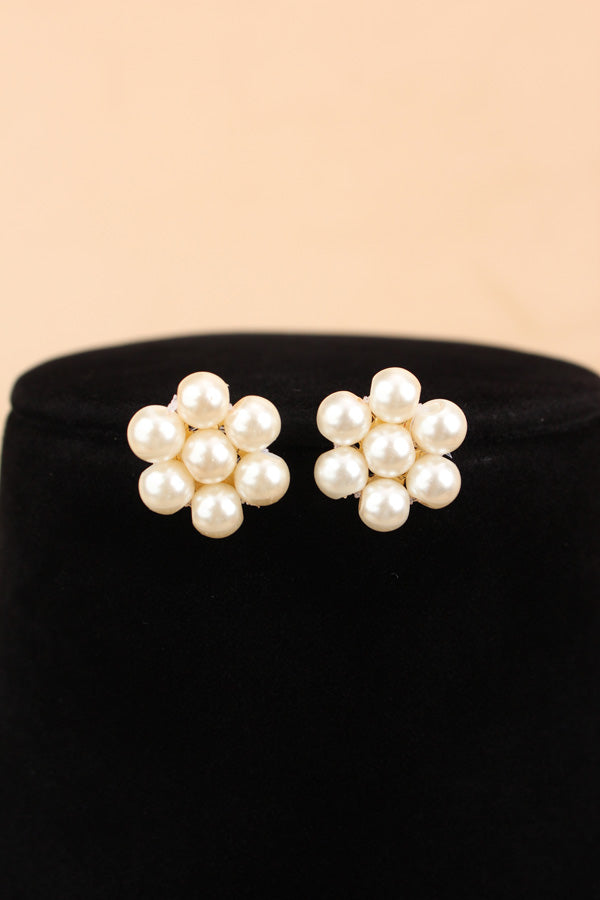 Double Layered Mala Necklace Set With White Pearls And Marching Pearl Stud Earrings (MA002)