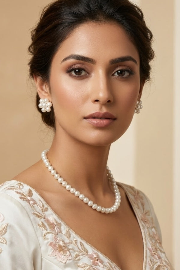 Elegant Mala Necklace Set With White Pearls (MA006)