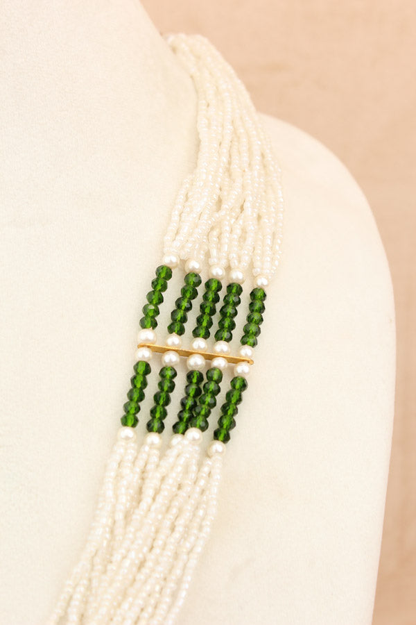 Fashionable Long Pakistani Necklace With Large Center Pendant With Green Colour Stones (PKLN001-G)