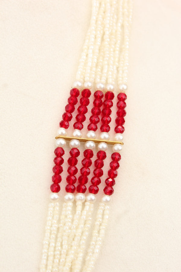 Fashionable Long Pakistani Necklace With Large Center Pendant With Red Colour Stones (PKLN001-R)