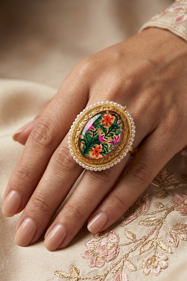 Fashionable Meenakari Adjustable Ring With Flower Design (RF001)