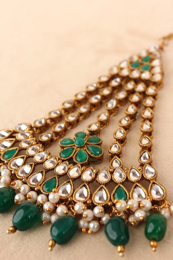 Fashionable Passa With Green Stones And Golden Pearls Attached (PAS014-G)