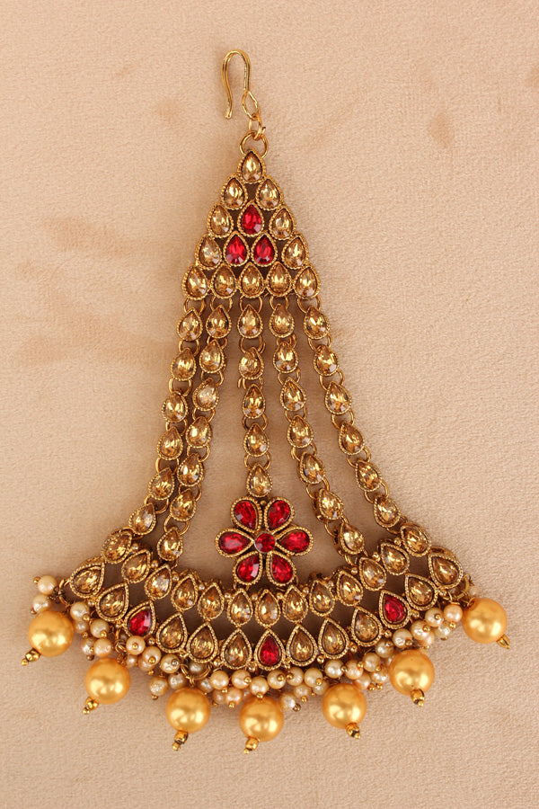 Fashionable Passa With Red Stones And Golden Pearls Attached (PAS014-R)