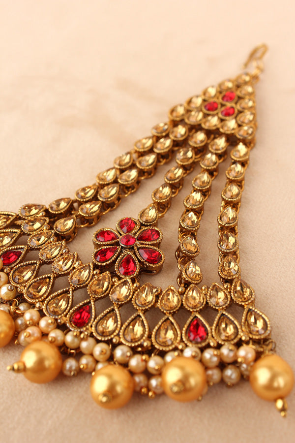 Fashionable Passa With Red Stones And Golden Pearls Attached (PAS014-R)