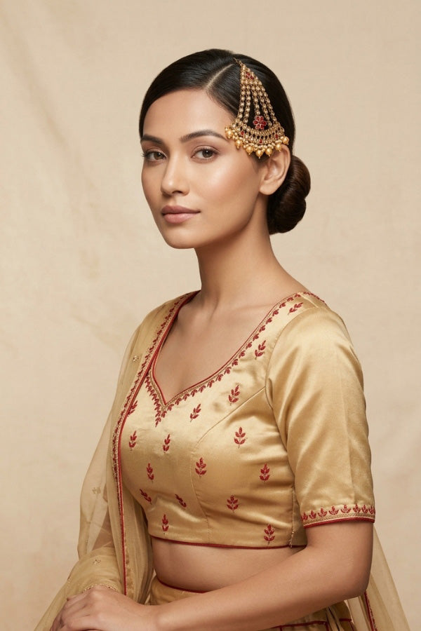 Fashionable Passa With Red Stones And Golden Pearls Attached (PAS014-R)