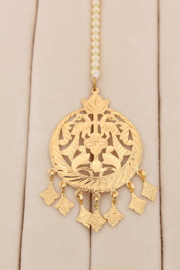 Fully Gold Plated Punjabi Jadau Necklace Set With Large Earrings And Tikka (PJNS010)