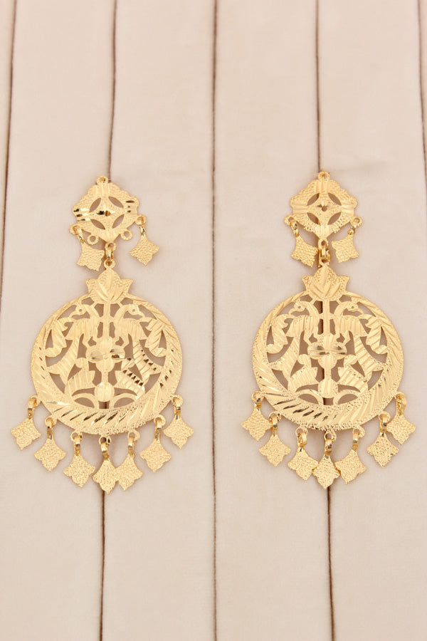 Fully Gold Plated Punjabi Jadau Necklace Set With Large Earrings And Tikka (PJNS010)