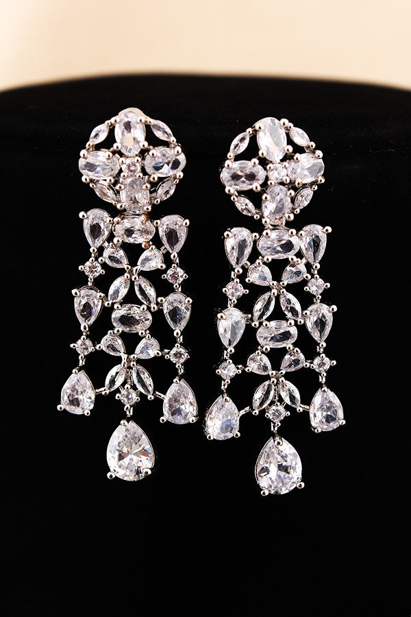 Necklace Set in American Diamonds With Center Pendant And Silver Colour Stones (NS002-AD-S)