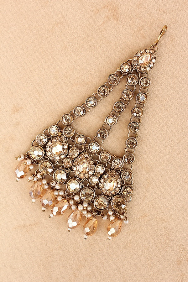Gold Colour Bridal Necklace Set With Champagne Gold Colour Crystal Beads (BS005-Golden)