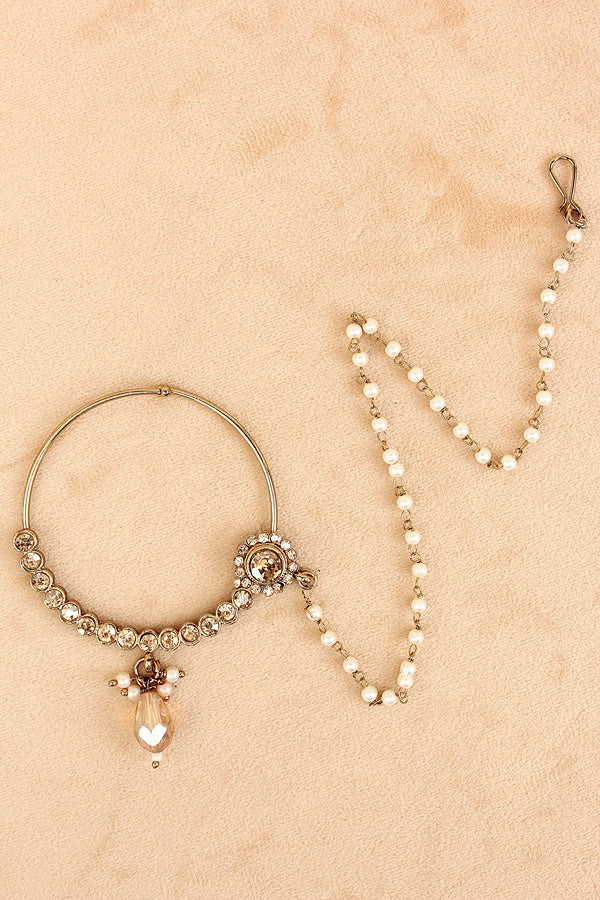 Gold Colour Bridal Necklace Set With Champagne Gold Colour Crystal Beads (BS005-Golden)