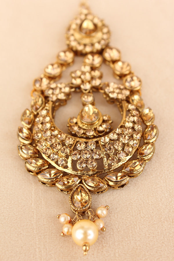 Gold Colour Fashionable Passa With Gold Colour Stones And Single Pearl (PAS019)