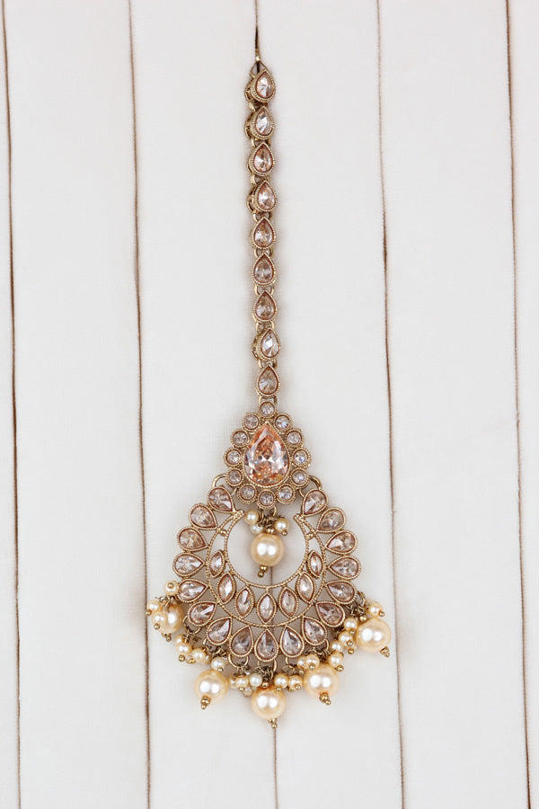 Gold Heavy Look Polki Choker With Large Earrings And Tikka (CS007-Polki-B2)