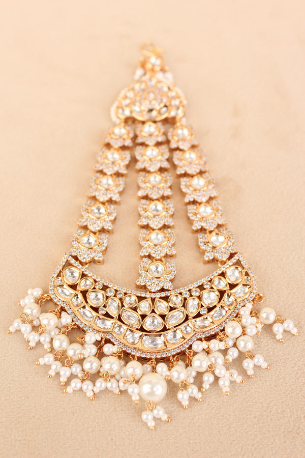 Gold Plated Passa With Kundan And Tiny American Diamonds Also White Beads Attached (PAS002)