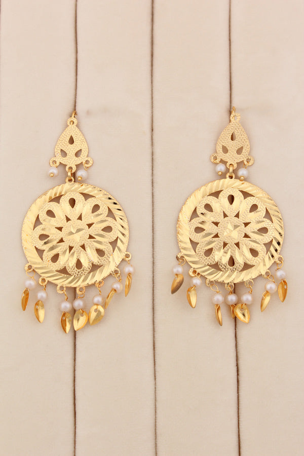 Gold Plated Triple Layer Punjabi Jadau With Grey Colour Pearls With Earrings And Tikka (PJNS009)