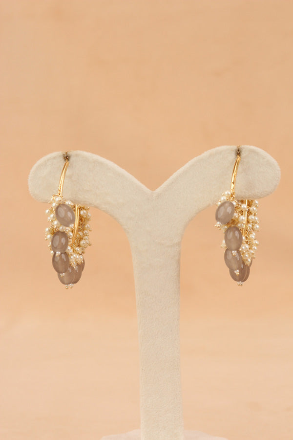 Gold Polish Balia With Grey Pearls And White Beads Attached (BA002-GY-B1)
