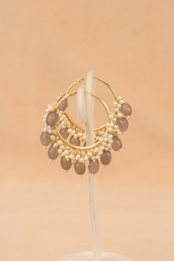 Gold Polish Balia With Grey Pearls And White Beads Attached (BA002-GY-B1)