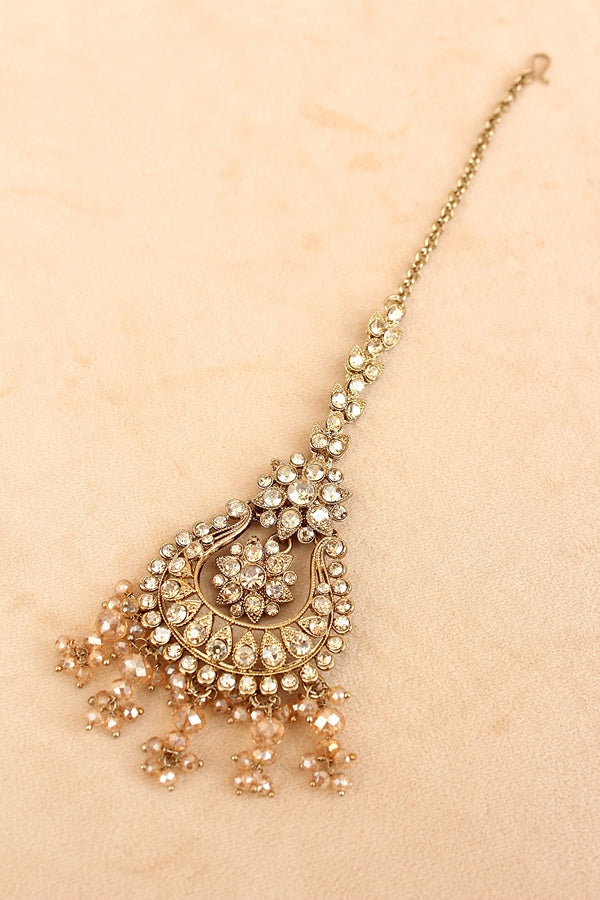 Gold Polish Bridal Necklace Set With Tiny Crystal Beads (BS006-Golden)