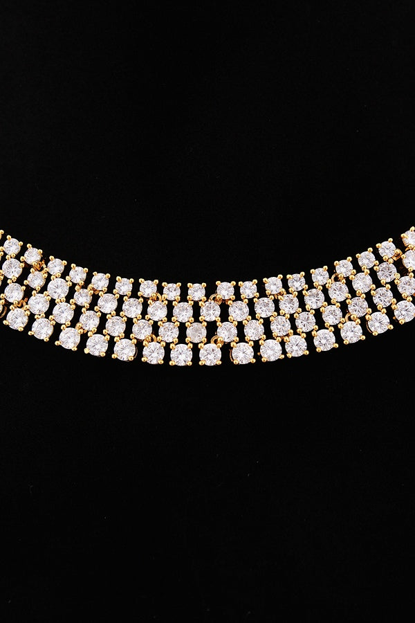 Necklace Set in American Diamonds With Center Pendant And Peach Colour Stones (NS002-AD-PE)