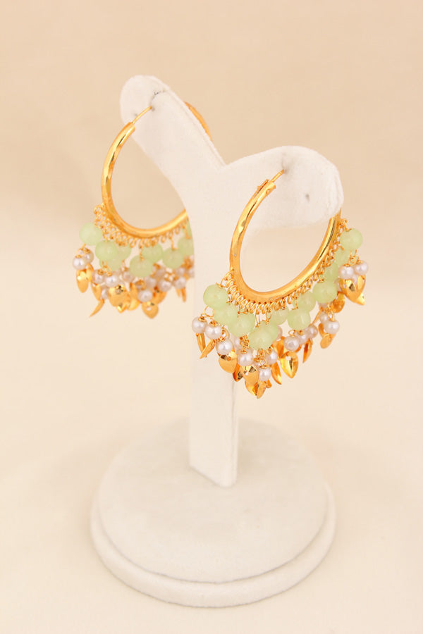 Gold Polish Punjabi Balia With White Beads And Light Green Colour Pearls (PJBA001-LG)