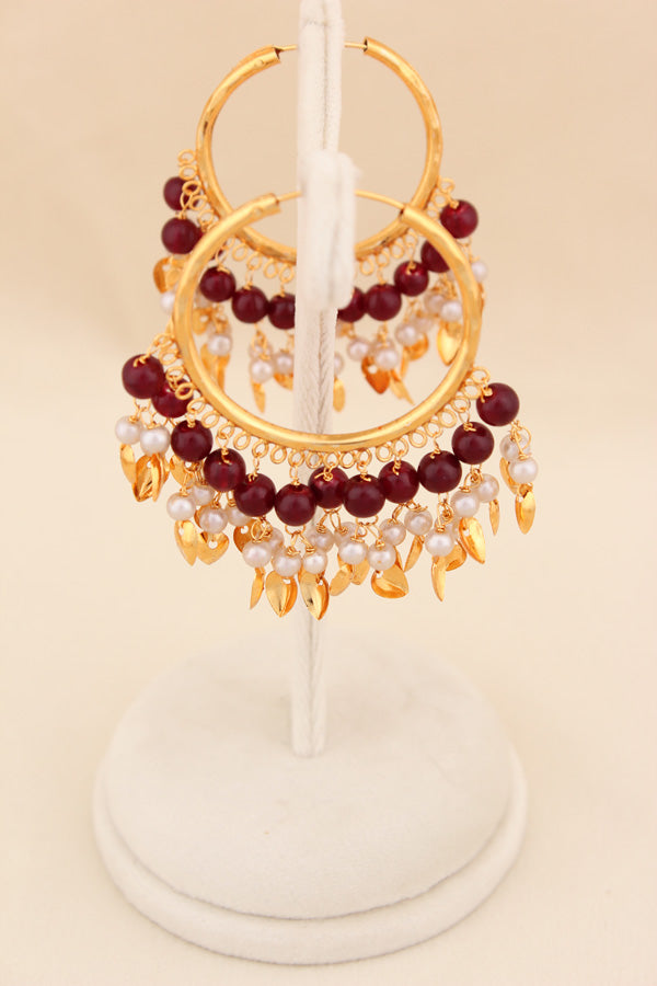 Gold Polish Punjabi Balia With White Beads And Maroon Colour Pearls (PJBA001-M)