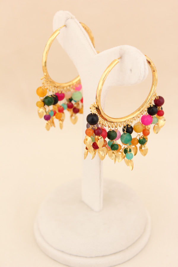 Gold Polish Punjabi Balia With White Beads And Multi Colour Pearls (PJBA001-MU)