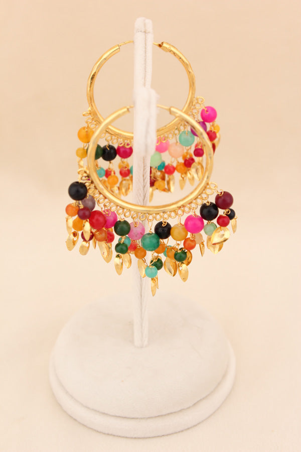 Gold Polish Punjabi Balia With White Beads And Multi Colour Pearls (PJBA001-MU)