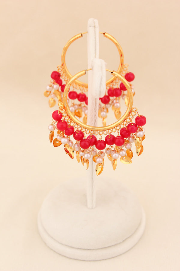 Gold Polish Punjabi Balia With White Beads And Red Colour Pearls (PJBA001-R)