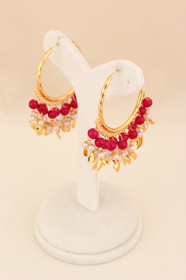 Gold Polish Punjabi Balia With White Beads And Ruby Colour Pearls (PJBA001-RU)