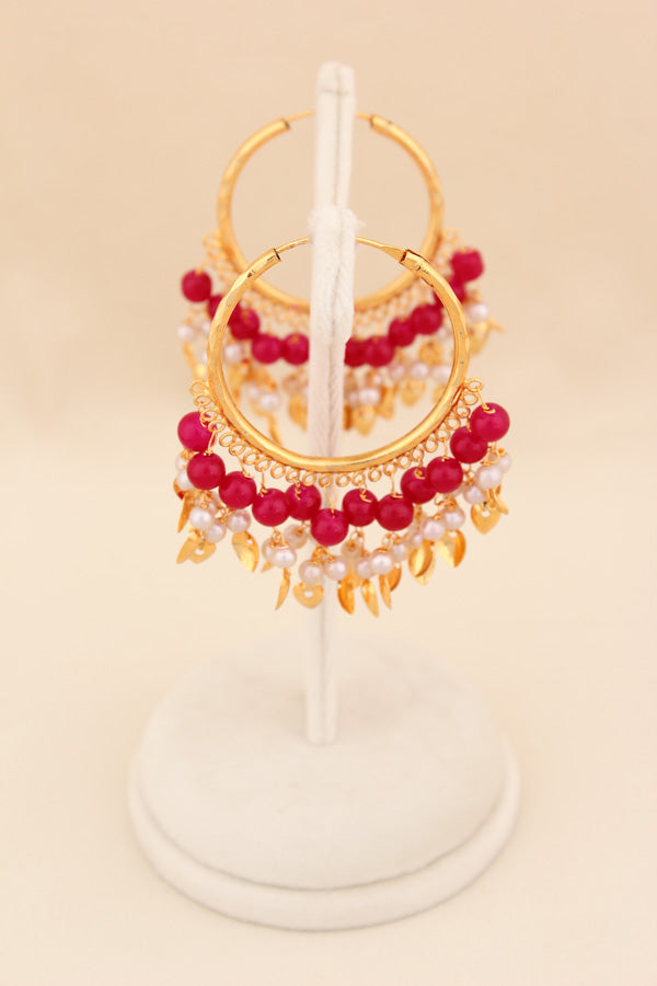 Gold Polish Punjabi Balia With White Beads And Ruby Colour Pearls (PJBA001-RU)