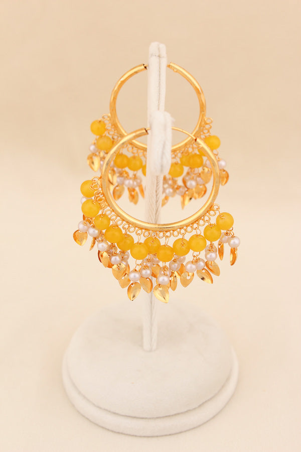 Gold Polish Punjabi Balia With White Beads And Yellow Colour Pearls (PJBA001-Y)
