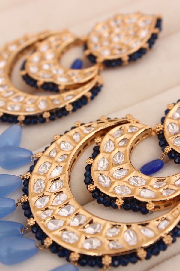 Heavy Kundan Earrings With Blue Colours (EK005B-Kundan)