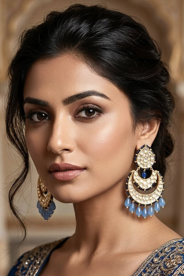 Heavy Kundan Earrings With Blue Colours (EK005B-Kundan)