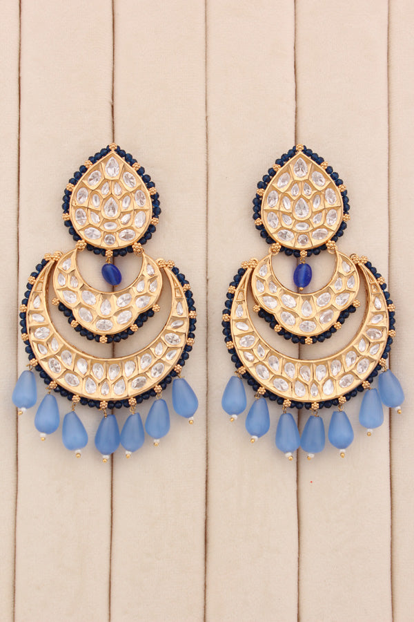 Heavy Kundan Earrings With Blue Colours (EK005B-Kundan)