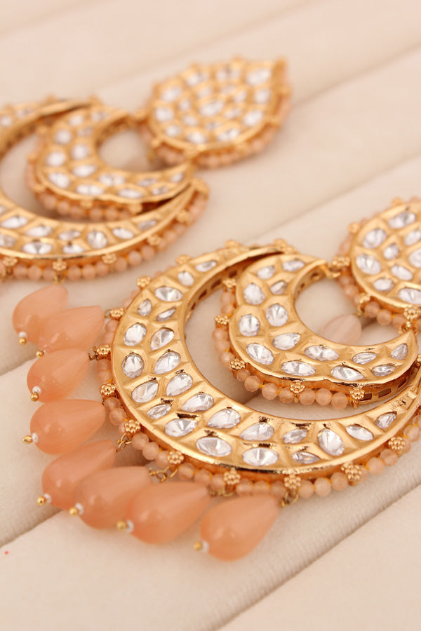 Heavy Kundan Earrings With Peach Colours (EK005PEK-Kundan)
