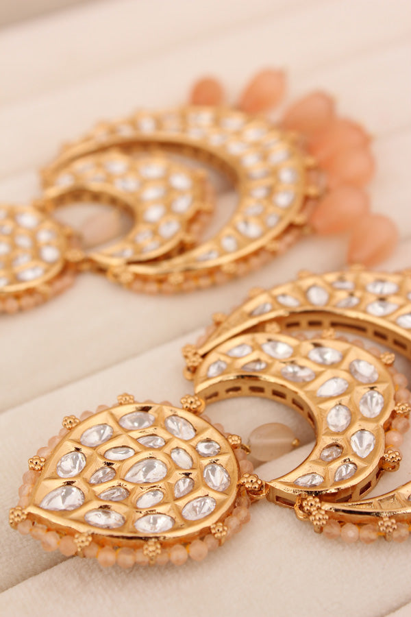 Heavy Kundan Earrings With Peach Colours (EK005PEK-Kundan)