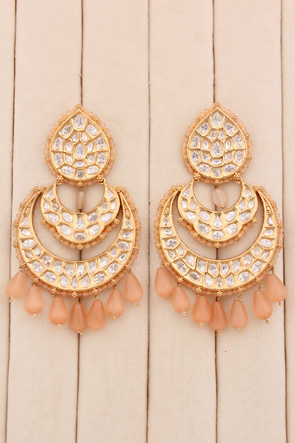 Heavy Kundan Earrings With Peach Colours (EK005PEK-Kundan)