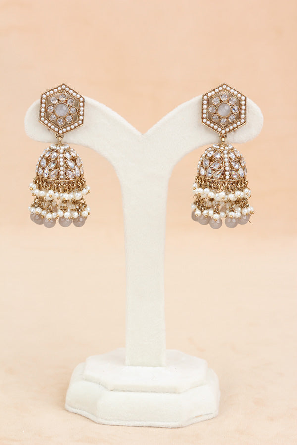 Grey Heavy Look Choker With Small Details And With Jhumka Earrings And Tikka  (CS016-GY-Polki)