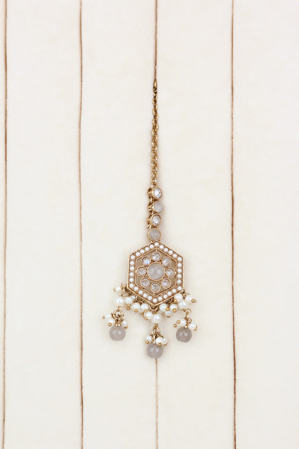 Grey Heavy Look Choker With Small Details And With Jhumka Earrings And Tikka  (CS016-GY-Polki)