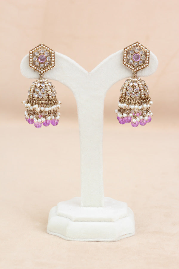 Lavender Heavy Look Choker With Small Details And With Jhumka Earrings And Tikka  (CS016-LAV-Polki)