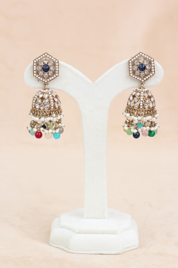 Multi Color Heavy Look Choker With Small Details And With Jhumka Earrings And Tikka  (CS016-MU-Polki)