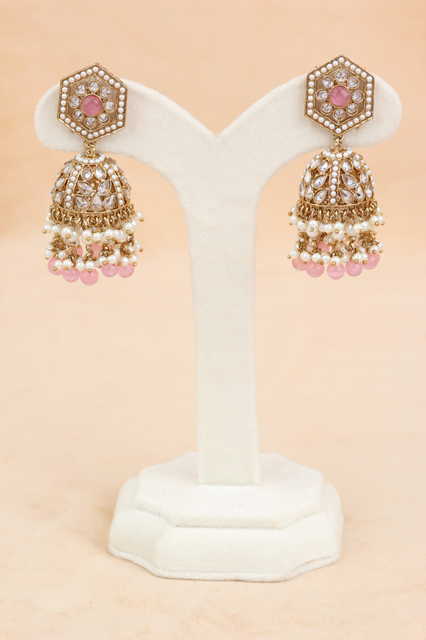 Pink Heavy Look Choker With Small Details And With Jhumka Earrings And Tikka  (CS016-P-Polki)