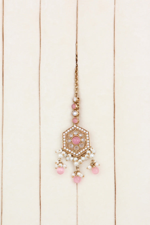Pink Heavy Look Choker With Small Details And With Jhumka Earrings And Tikka  (CS016-P-Polki)