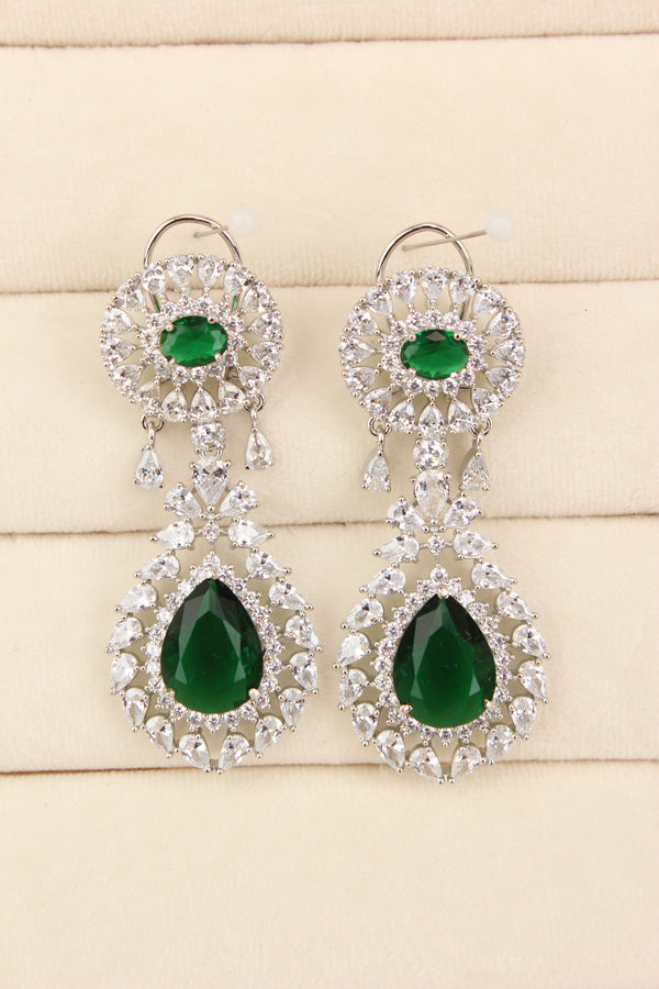 High Quality Earrings With Tear Drop And Green Colour Stone (ADE007-G)